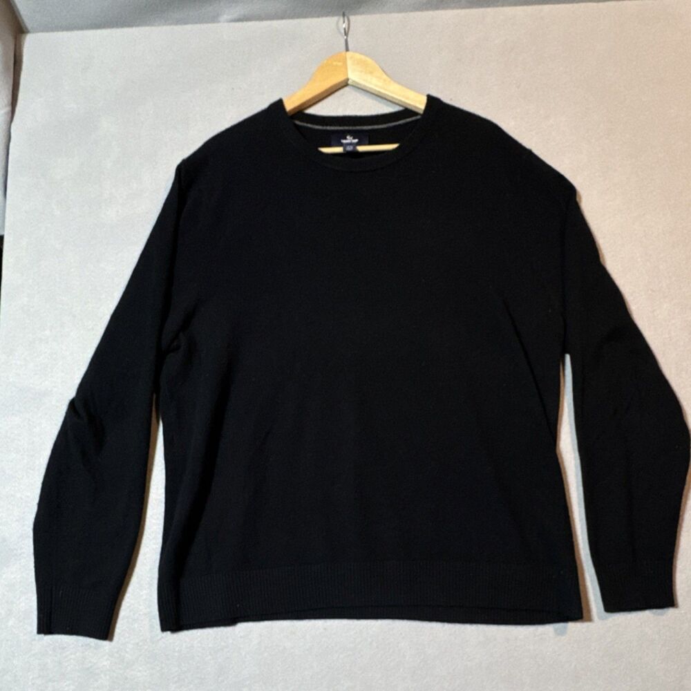 Lands' End Cashmere Black Crew Neck Pullover Sweater XL Long Sleeve Knit